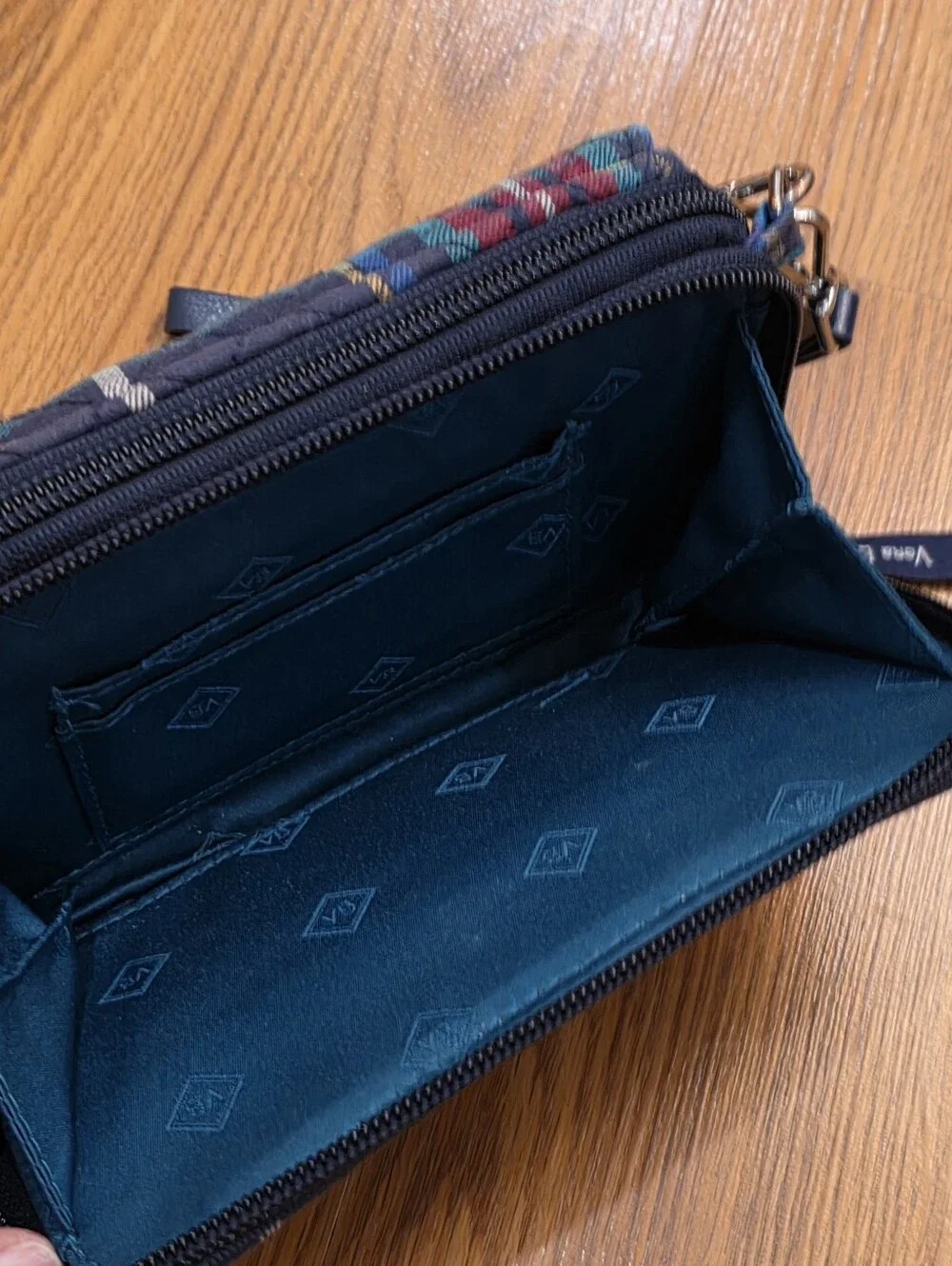 Vera Bradley Tartan Plaid RFID Navy All-In-One Crossbody Handbag Purse Travel